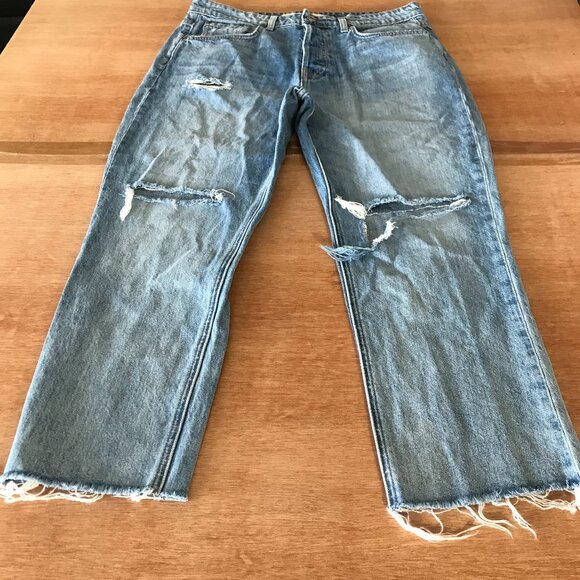 Grlfrnd The Karolina Straight Crop Jeans Women 31 Blue High Rise Distressed - Picture 1 of 15